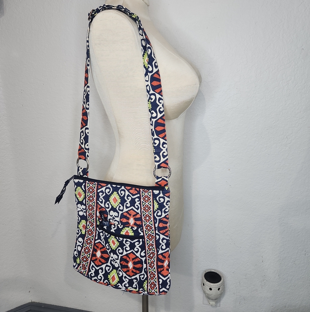Vera Bradley 2013 Retire Navy Crossbody with Orange, Lime & White Pattern